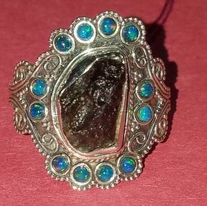 Moldavite Sterling Silver & opal Ring